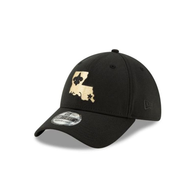 Black New Orleans Saints Hat - New Era NFL NFL Logo Elements 2.0 39THIRTY Stretch Fit Caps USA7049825